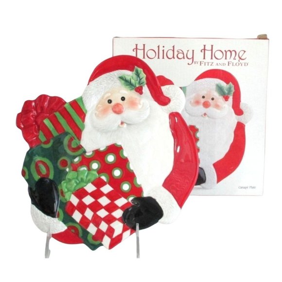 Fitz and Floyd That's A Wrap Santa Canape Plate Tray Serveware Dinnerware - Picture 1 of 5